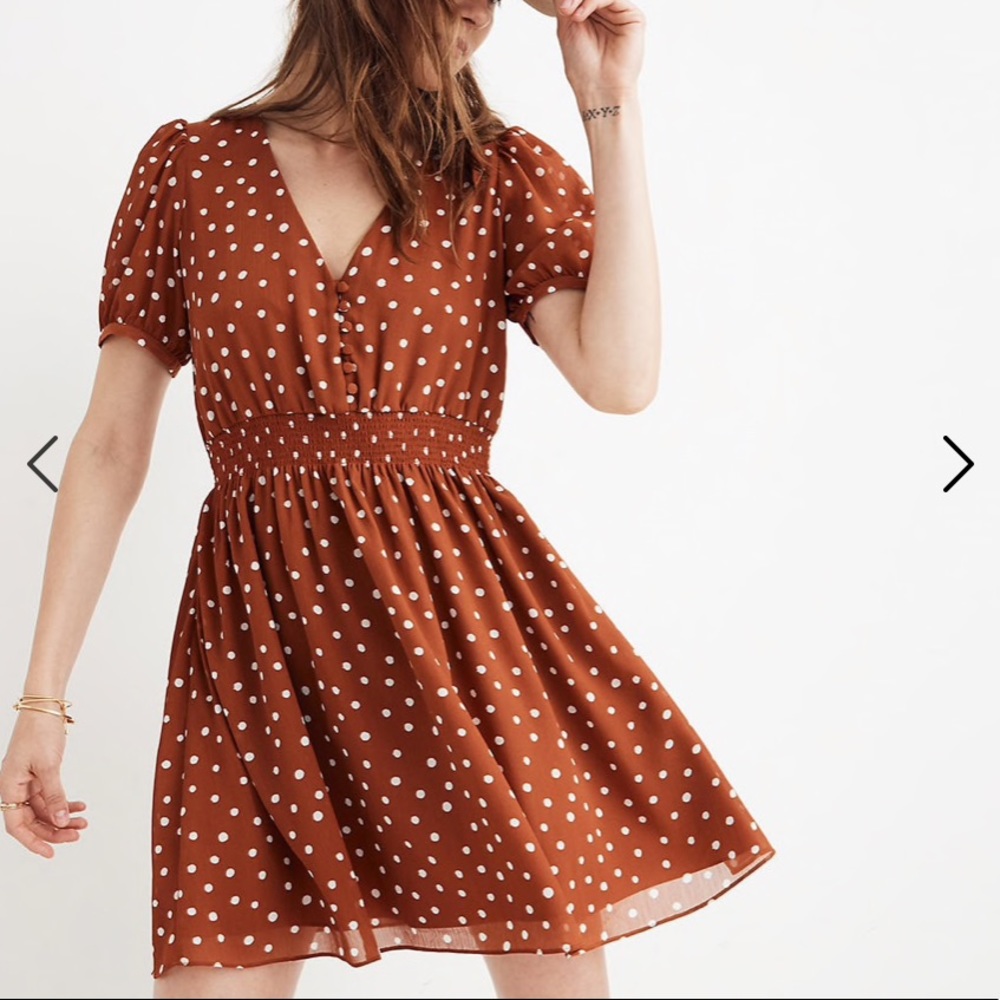 Madewell Smocked-Waist Mini Dress in Inkspot Dots